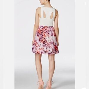 Guess Off White Organza Floral Fit & Flare Dress US 6